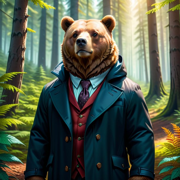 Illustration of a bear in a coat in the forest