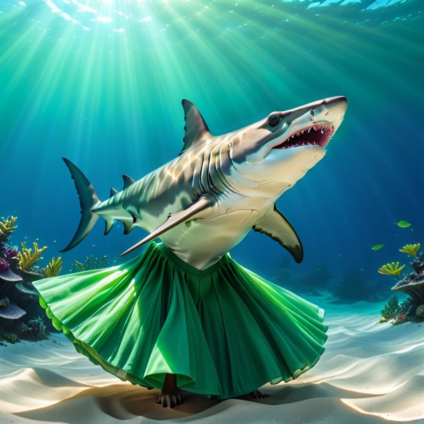 Photo of a hammerhead shark in a green skirt