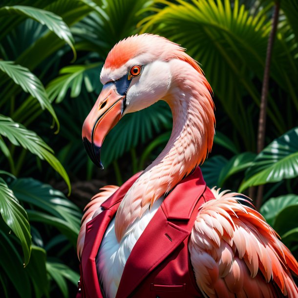 Foto de un flamenco en un abrigo rojo