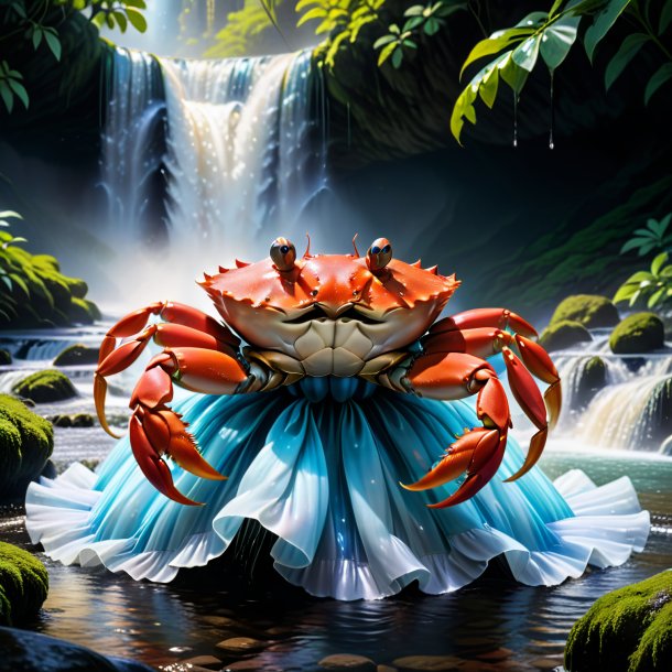 Image of a crab in a dress in the waterfall