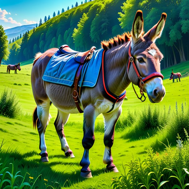 Pic of a donkey in a trousers in the meadow