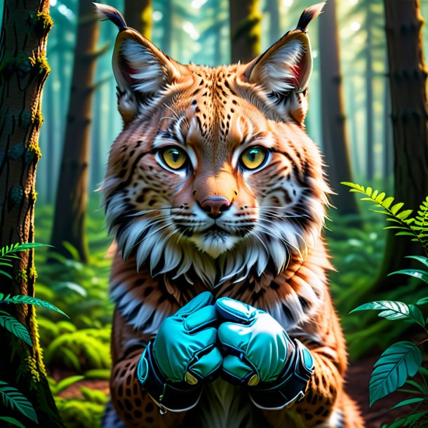 Picture of a lynx in a gloves in the forest