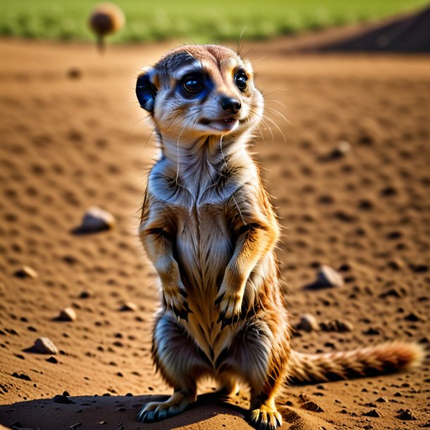 Image of a playing of a meerkat on the field