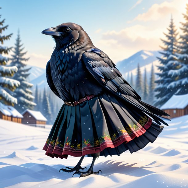 Drawing of a crow in a skirt in the snow