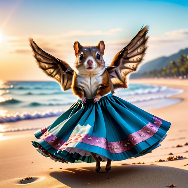 Image of a flying squirrel in a skirt on the beach