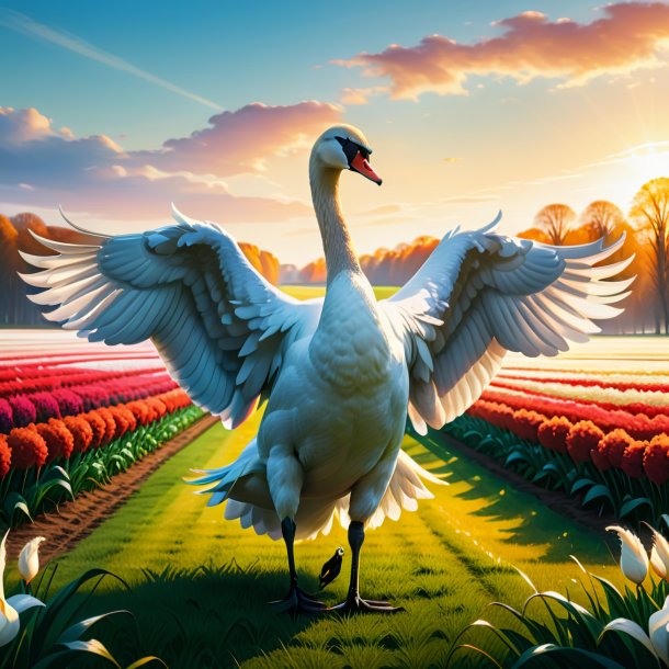 Illustration of a swan in a coat on the field