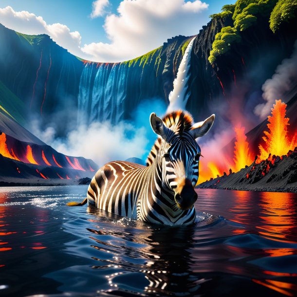 Image of a swimming of a zebra in the volcano