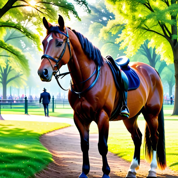 Image of a horse in a gloves in the park