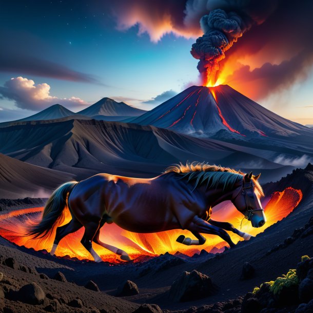 Image of a sleeping of a horse in the volcano