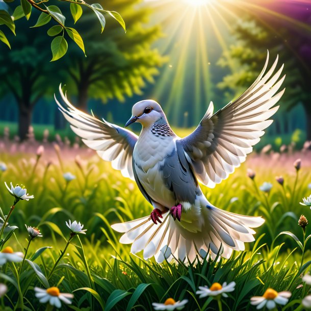 Photo d'une danse d'une colombe dans la prairie