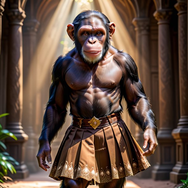 Picture of a chimpanzee in a brown skirt