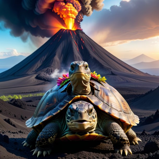 Photo of a turtle in a dress in the volcano