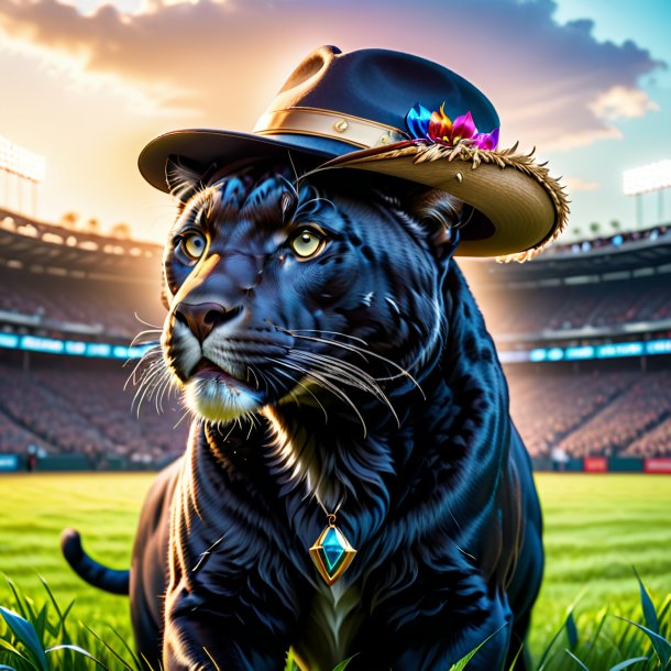 Pic of a panther in a hat on the field