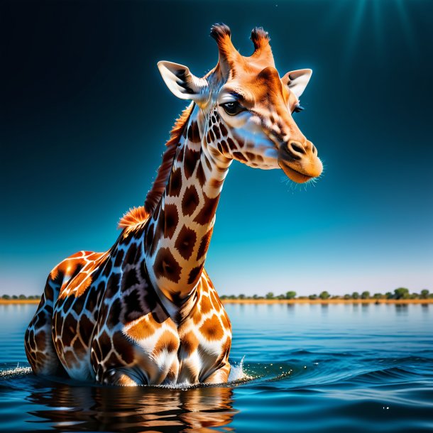 Photo of a giraffe in a coat in the water