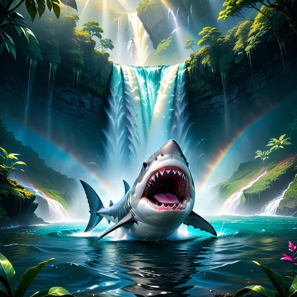 Pic of a crying of a shark in the waterfall