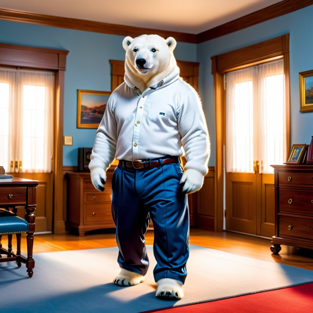 Pic of a polar bear in a trousers in the house