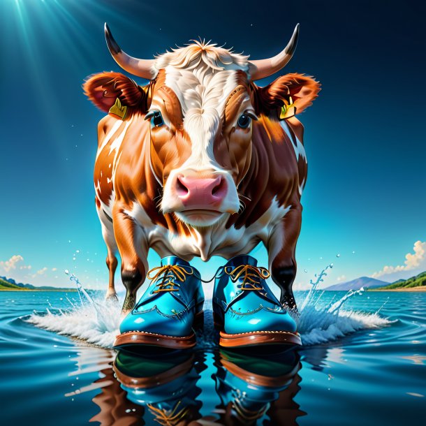 Dessin d'une vache dans une chaussure dans l'eau