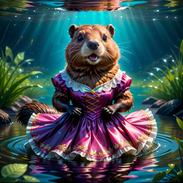 Illustration of a beaver in a dress in the water