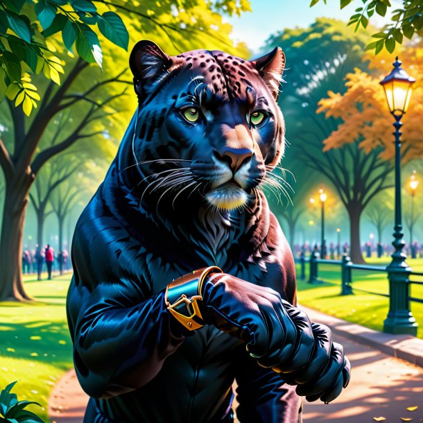 Illustration of a panther in a gloves in the park