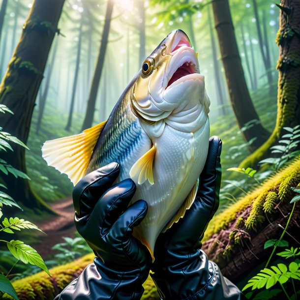 Pic of a haddock in a gloves in the forest