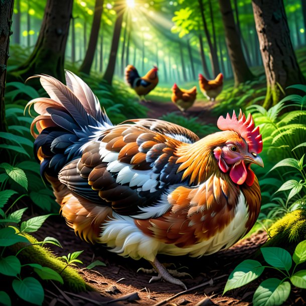 Pic of a sleeping of a hen in the forest