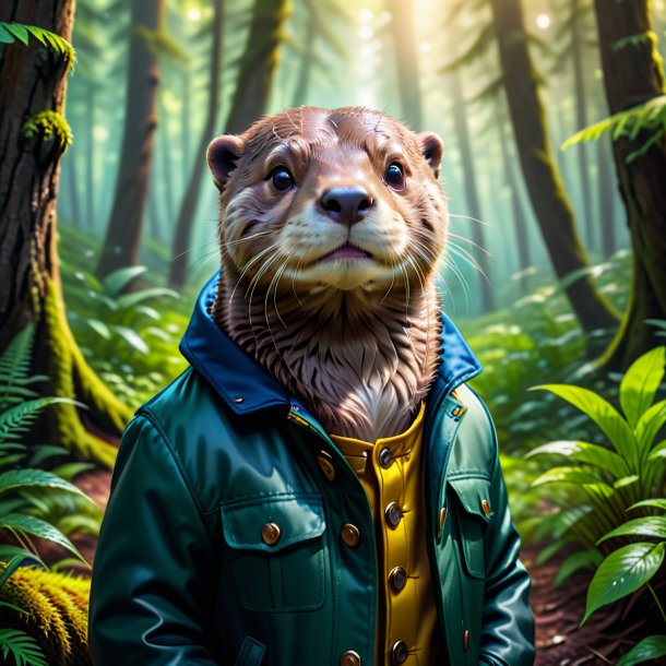 Photo of a otter in a jacket in the forest