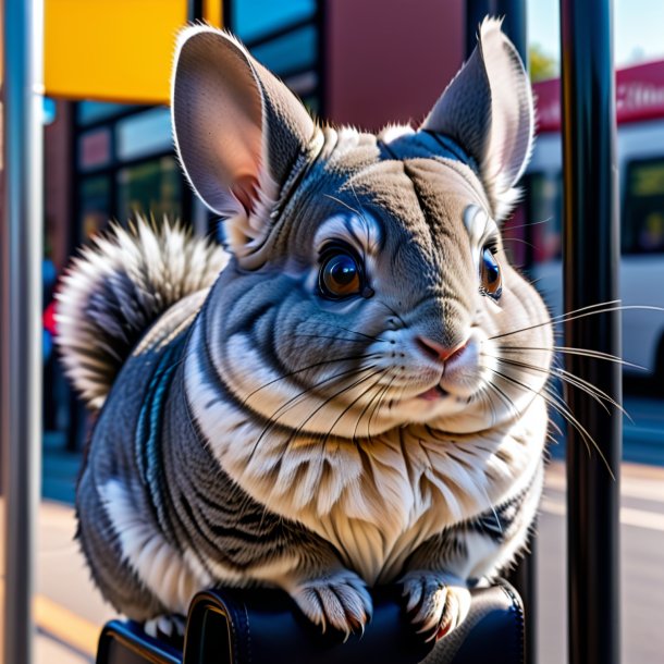 Foto de una chinchillas en un cinturón en la parada de autobús