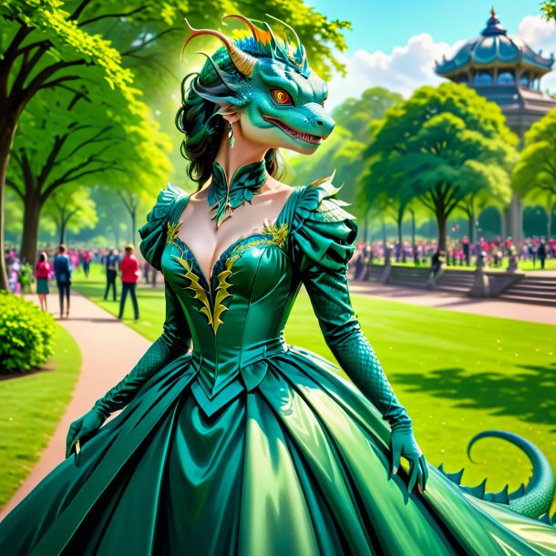 Drawing of a basilisk in a dress in the park