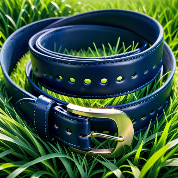 Portrait of a navy blue belt from grass