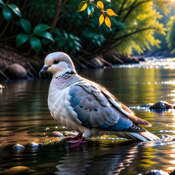 Foto de una paloma en un abrigo en el río