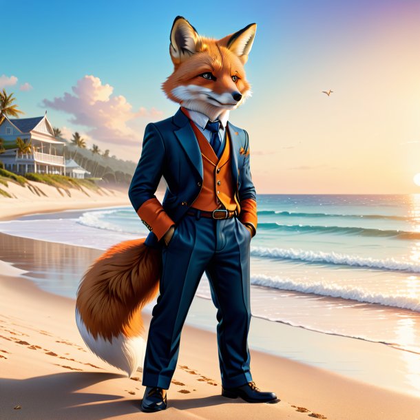 Illustration of a fox in a trousers on the beach