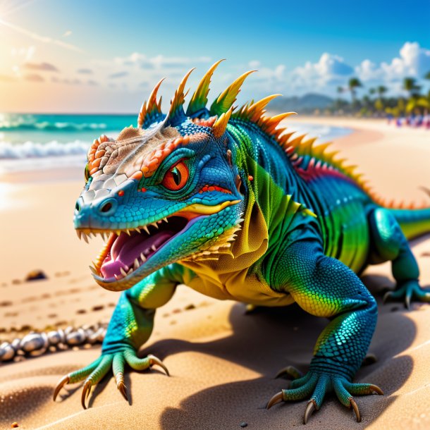 Picture of a angry of a lizard on the beach