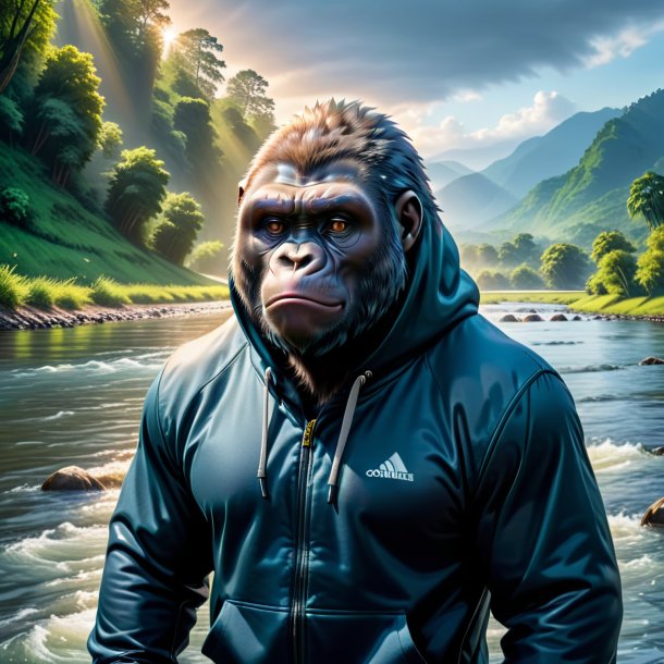 Pic of a gorilla in a hoodie in the river