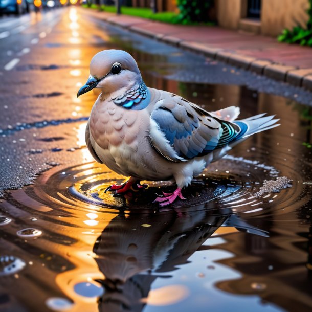 Pic of a smiling of a dove in the puddle