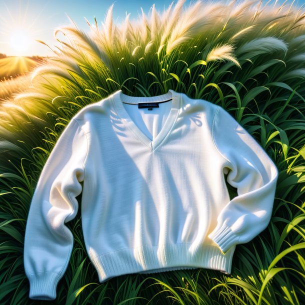 Фотография белого свитера с травы