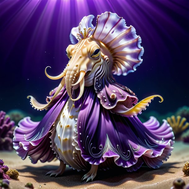 Image of a cuttlefish in a purple dress