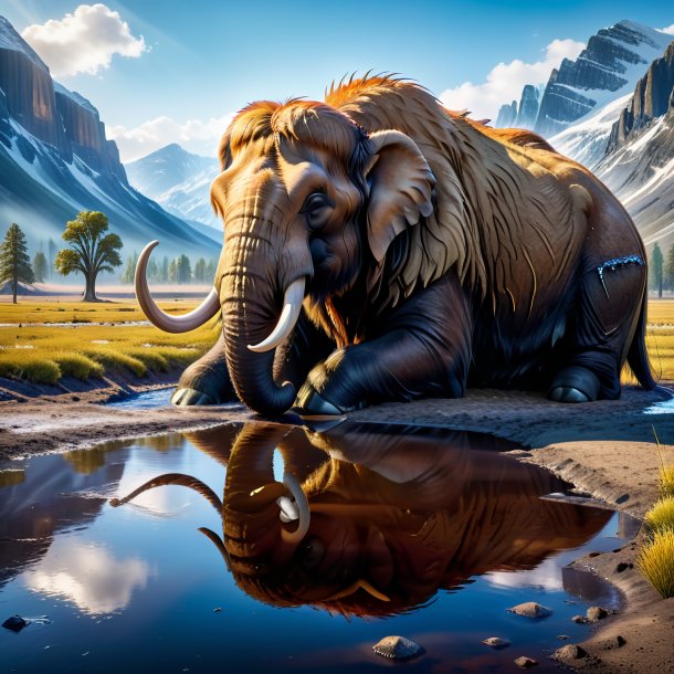 Image of a sleeping of a mammoth in the puddle