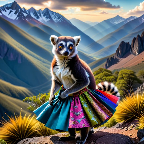 Image of a lemur in a skirt in the mountains