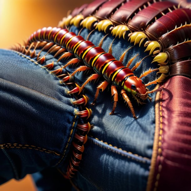 Picture of a centipede in a brown jeans