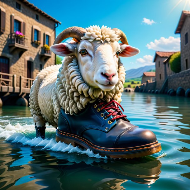 Imagem de uma ovelha em um sapato na água
