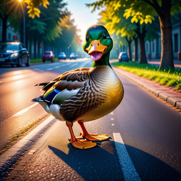 Photo of a smiling of a duck on the road
