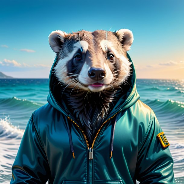 Image of a badger in a hoodie in the sea