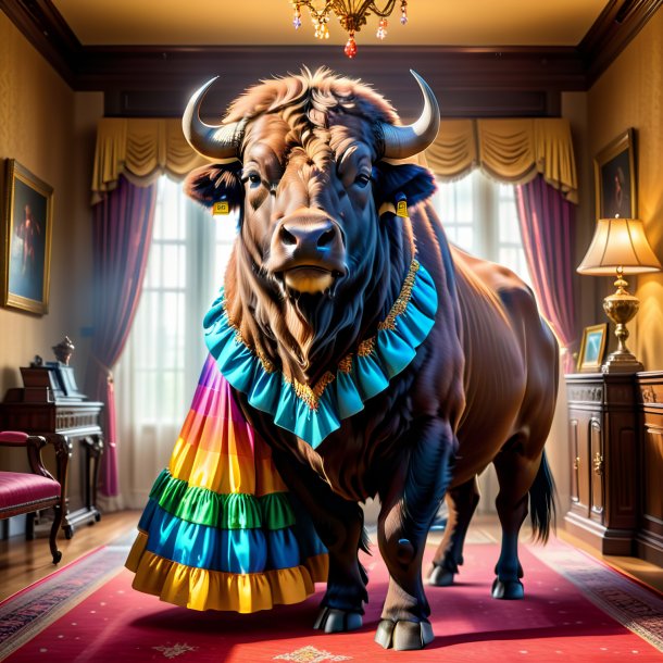 Pic d'un bison dans une robe dans la maison