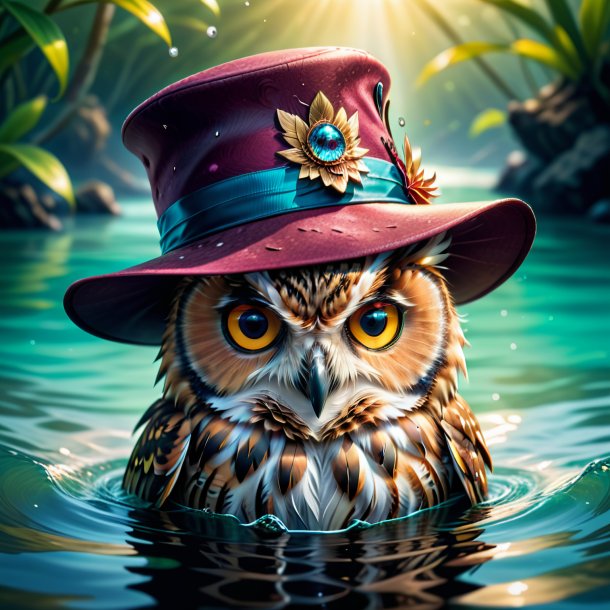 Illustration of a owl in a hat in the water