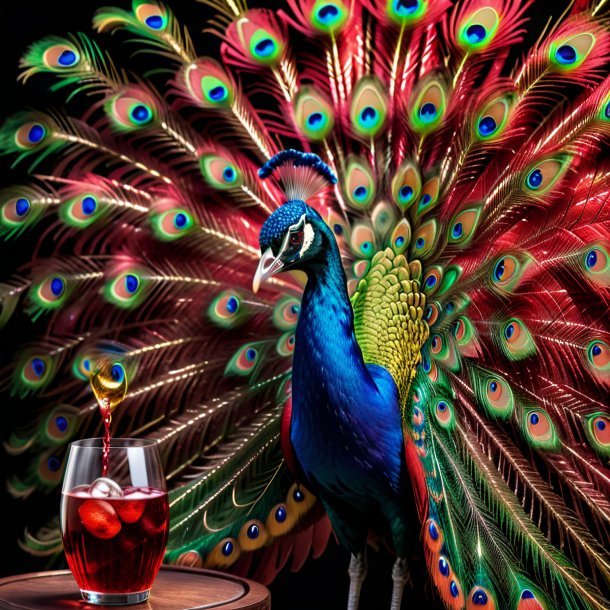 Image of a red drinking peacock