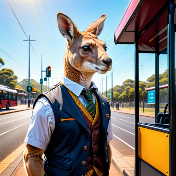 Drawing of a kangaroo in a vest on the bus stop