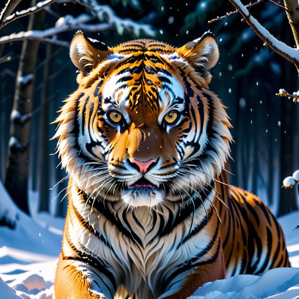 Pic of a crying of a tiger in the snow