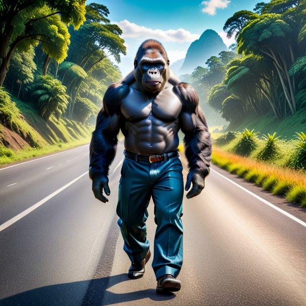 Pic of a gorilla in a trousers on the road