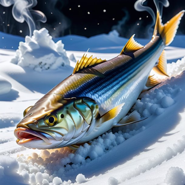 Imagem de um fumo de um haddock na neve