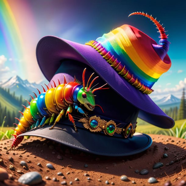 Imagen de un ciempiés en un sombrero en el arco iris